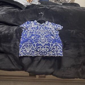Anthropologie Blue and White Floral Blouse